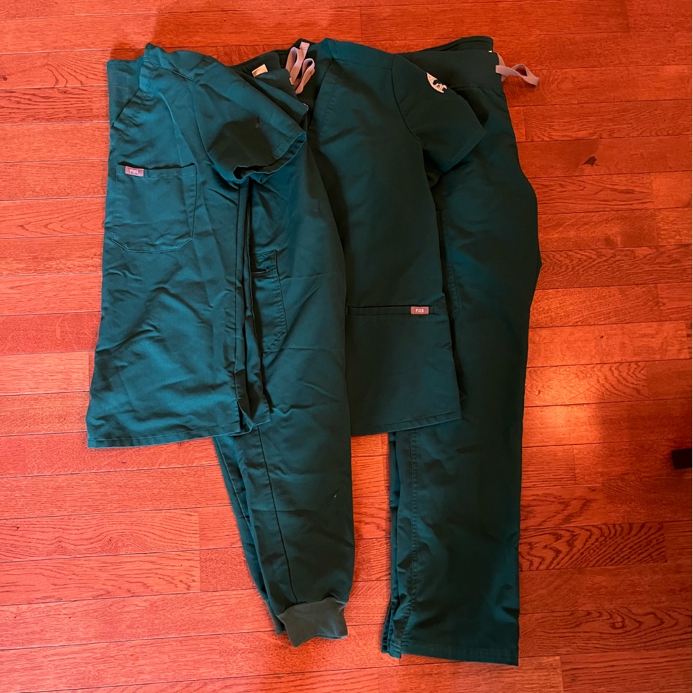 2 sets of figs forest green scrubs